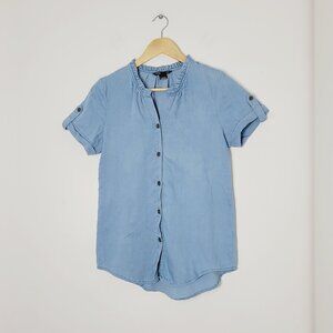 Lois Women's Light Blue Lightweight Denim Short Sleeve Button-Down Jean Shirt XS